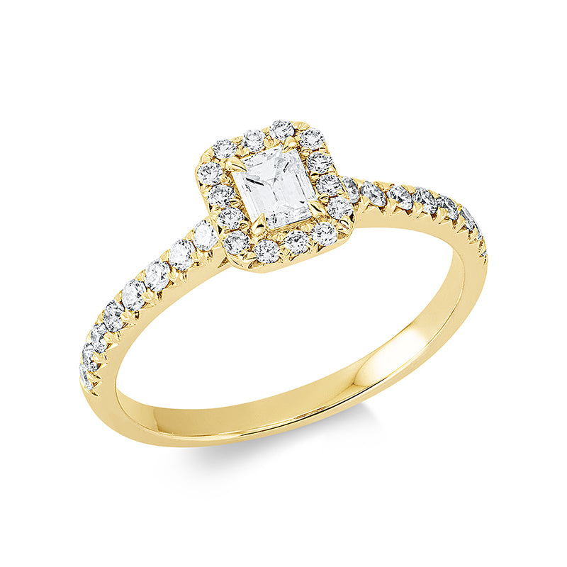 Ring 18 kt GG, 1 Sm.schliff 0,26 ct, TW-si, 30 Brill. 0,32 ct, W-si
