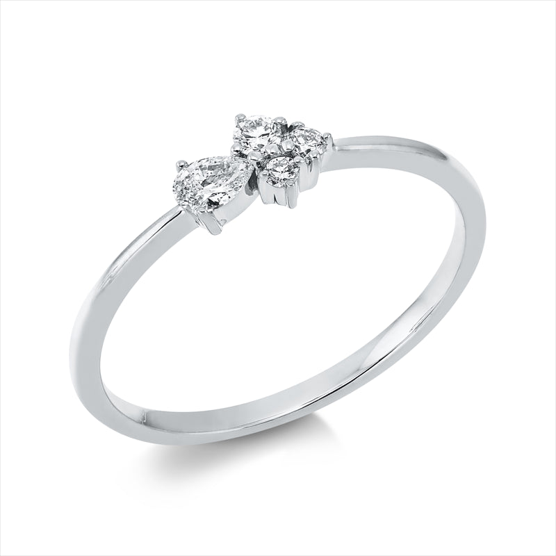 Ring 18 kt WG, 1 Tropfen 0,08 ct, TW-si, 3 Brill. 0,08 ct, W-si
