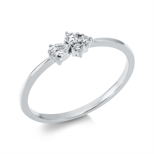 Ring 18 kt WG, 1 Tropfen 0,10 ct, TW-si, 3 Brill. 0,08 ct, W-si