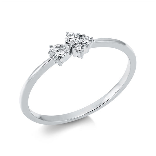 Ring 18 kt WG, 1 Tropfen 0,10 ct, TW-si, 3 Brill. 0,08 ct, W-si