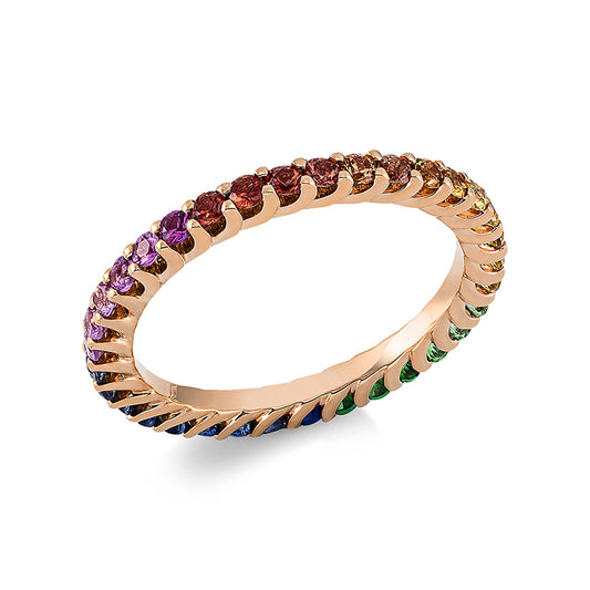 Ring 18 kt RG, 34 Saphire 1,09 ct multicolor