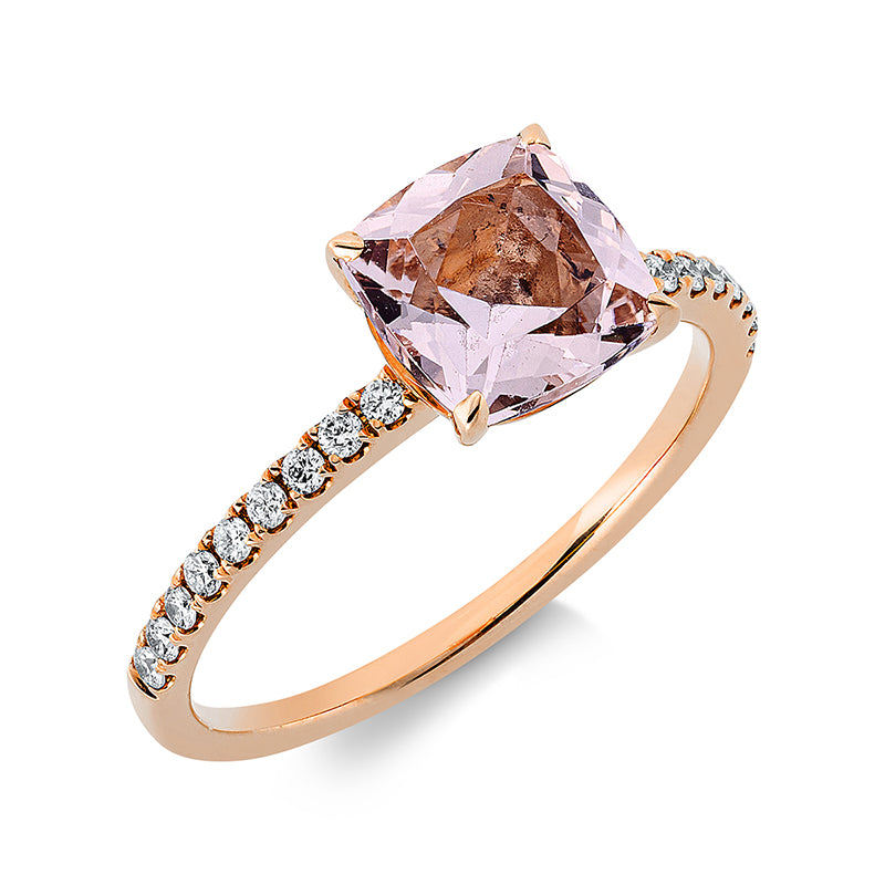 Ring 18 kt RG, 4 Brill. 0,04 ct, TW-pi, 14 Brill. 0,11 ct, TW-pi, 1 Morganit 1,29 ct rosa