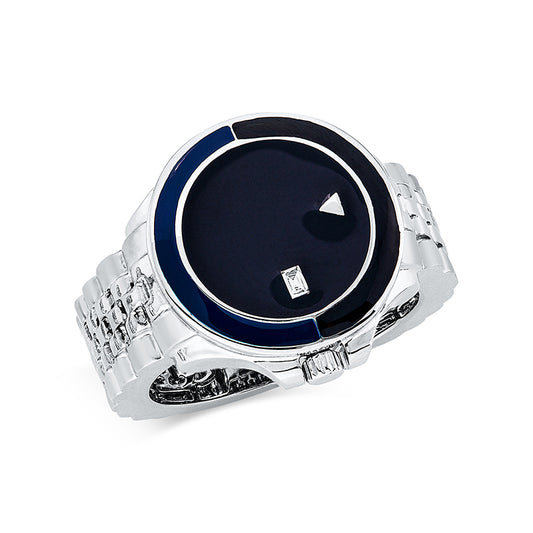Ring 18 kt WG, mattiert, 1 Bag. 0,01 ct, TW-si, 1 Emaille 0,50 ct multicolor