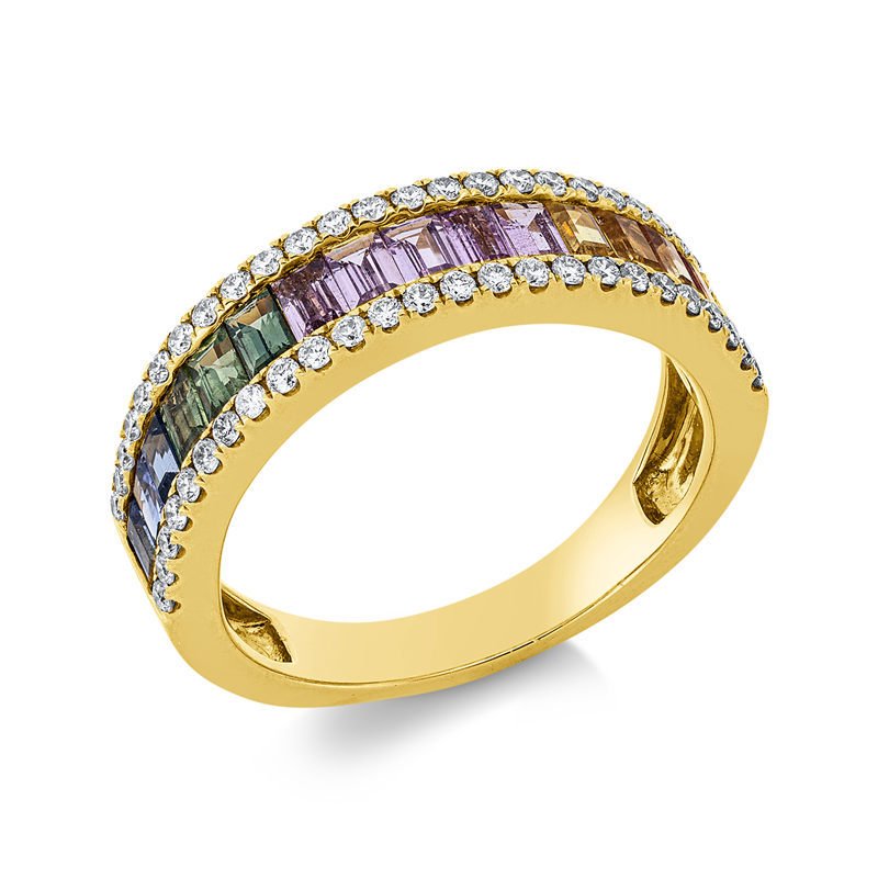 Ring 18 kt GG, 50 Brill. 0,34 ct, TW-si, 16 Saphire 1,65 ct fancy