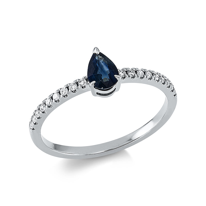 Ring 18 kt WG, 18 Brill. 0,14 ct, TW-si, 1 Saphir 0,51 ct blau