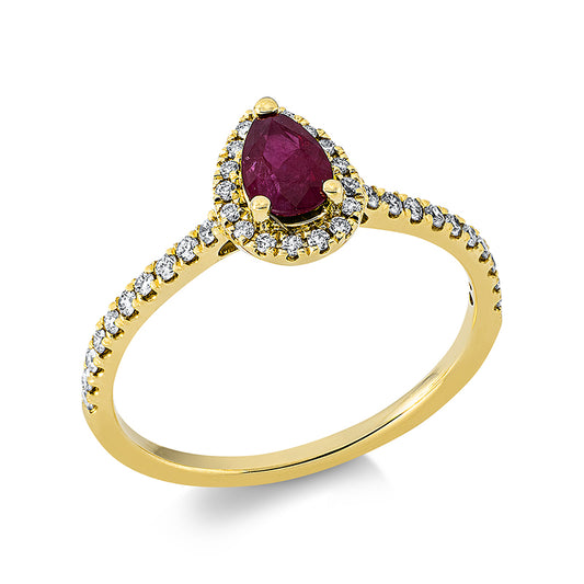 Ring 18 kt GG, 37 Brill. 0,21 ct, TW-si, 1 Rubin 0,43 ct rot