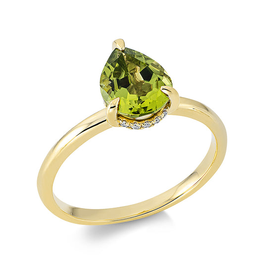 Ring 18 kt GG, 17 Dia. 0,06 ct, TW-si, 1 Peridot 1,96 ct grün