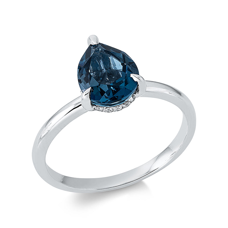 Ring 18 kt WG, 17 Dia. 0,06 ct, TW-si, 1 Topas 2,17 ct Lond. blue