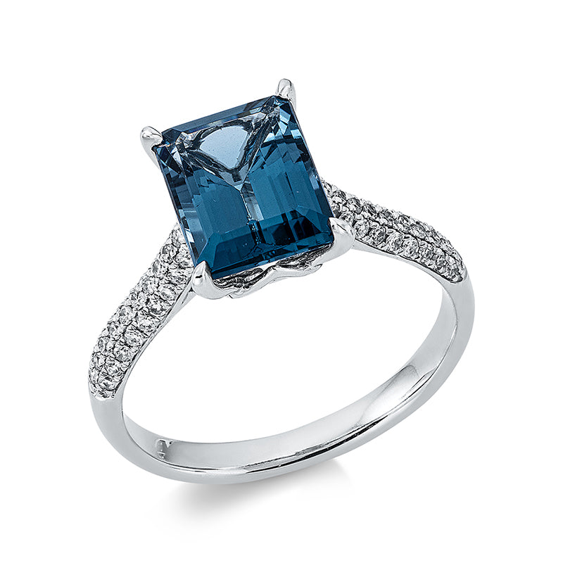 Ring 18 kt WG, 56 Dia. 0,21 ct, TW-si, 1 Topas 2,55 ct Lond. blue