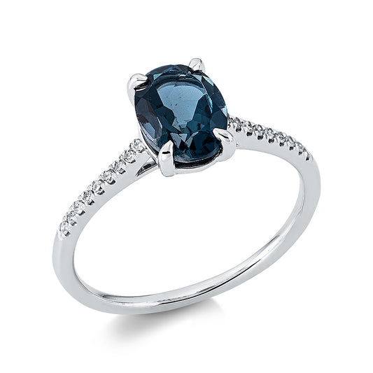 Ring 18 kt WG, 18 Dia. 0,07 ct, TW-si, 1 Topas 1,42 ct Lond. blue