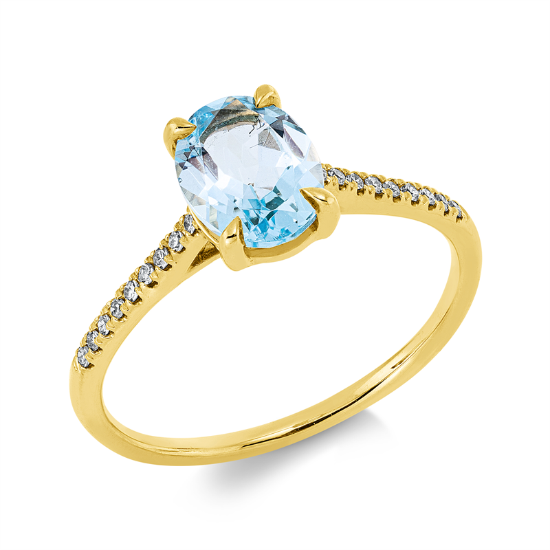 Ring 18 kt GG, 18 Dia. 0,07 ct, TW-si, 1 Topas 1,43 ct sky blue
