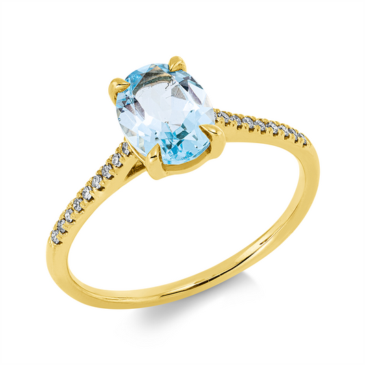 Ring 18 kt GG, 18 Dia. 0,07 ct, TW-si, 1 Topas 1,43 ct sky blue
