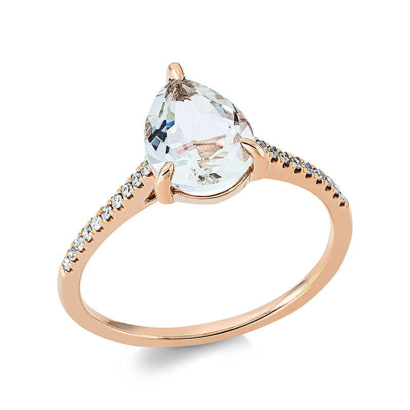 Ring 18 kt RG, 20 Dia. 0,08 ct, TW-si, 1 Amethyst 1,50 ct grün