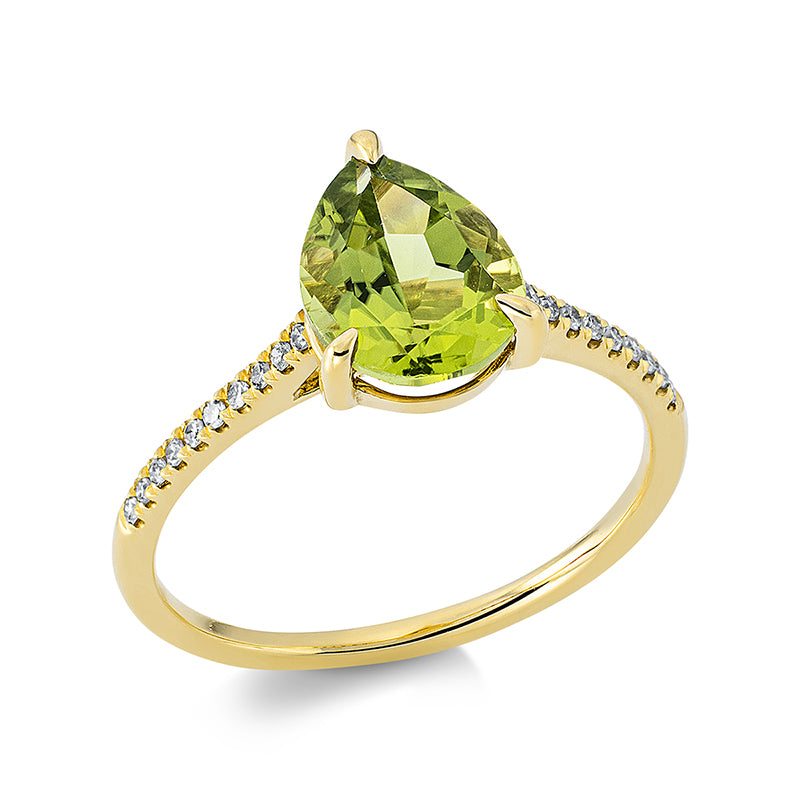 Ring 18 kt GG, 20 Dia. 0,08 ct, TW-si, 1 Peridot 2,06 ct grün