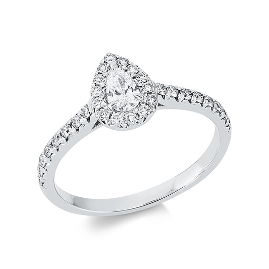 Ring 18 kt WG, 1 Tropfen 0,18 ct, TW-si, 30 Brill. 0,32 ct, W-si