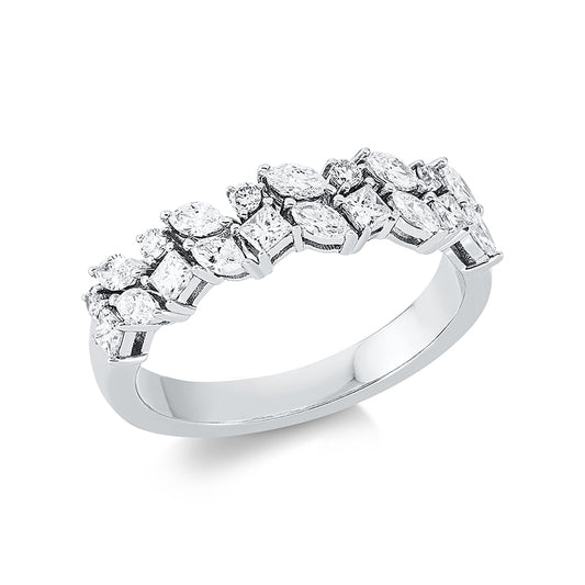 Ring 18 kt WG, 5 Princ. 0,25 ct, TW-si, 10 Nav. 0,41 ct, TW-si, 5 Brill. 0,09 ct, W-si