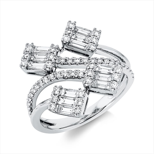 Ring 18 kt WG, 24 Brill. 0,24 ct, TW-si, 12 Bag. 0,66 ct, TW-vsi, 28 Brill. 0,18 ct, TW-si