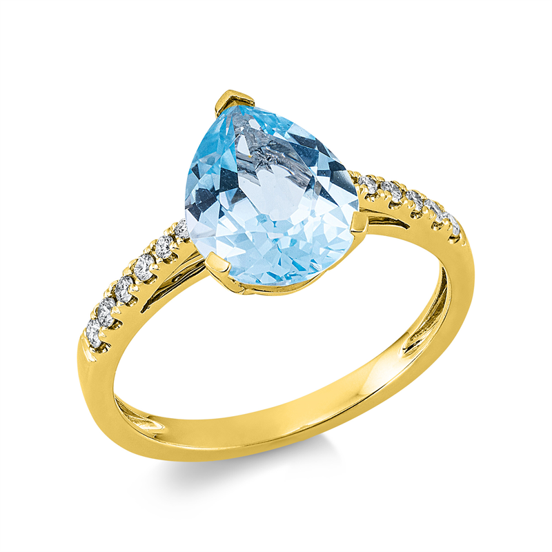 Ring 18 kt GG, 12 Brill. 0,14 ct, TW-si, 1 Topas 3,00 ct sky blue