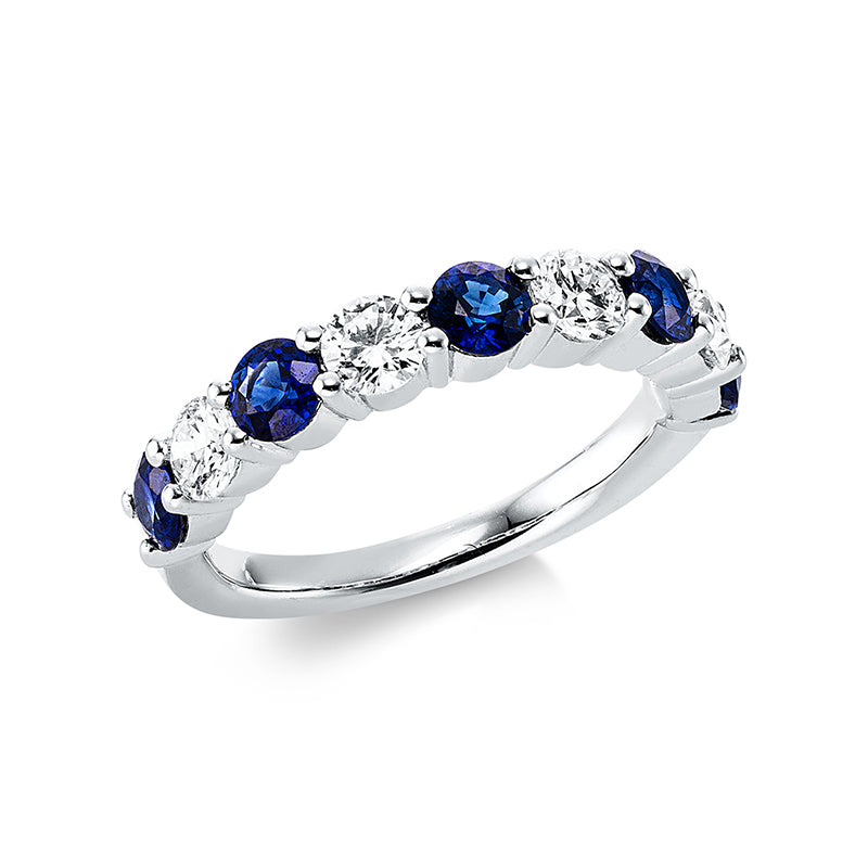 Ring 18 kt WG, 4 Brill. 0,85 ct, TW-si, 5 Saphire 1,26 ct blau