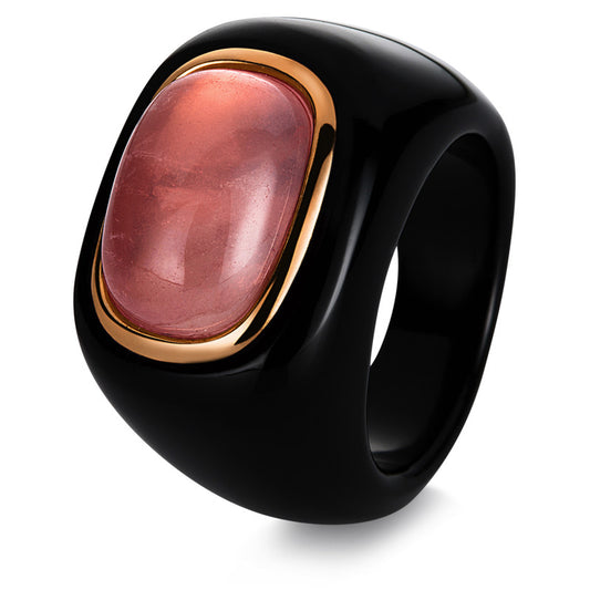 Ring 18 kt RG, 1 Rosenquarz 8,00 ct rosé, Achat schwarz