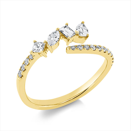 Ring 18 kt GG,1 Bag. 0,08 ct,1 Tropf 0,10 ct,1 Nav. 0,08 ct,1 Princ. 0,07 ct,15 Brill. 0,17 ct, TW-si