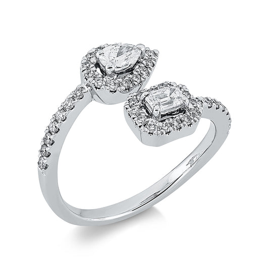 Ring 18 kt WG, 1 Sm.schliff 0,19 ct, TW-si, 1 Tropfen 0,21 ct, TW-si, 43 Brill. 0,32 ct, TW-si