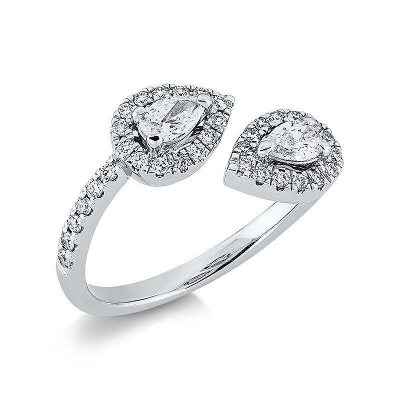 Ring 18 kt WG, 2 Tropfen 0,35 ct, TW-si, 40 Brill. 0,30 ct, TW-si