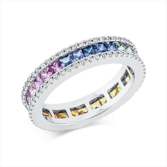 Ring 18 kt WG, 106 Brill. 0,52 ct, TW-si, 29 Saphire 2,21 ct multicolor