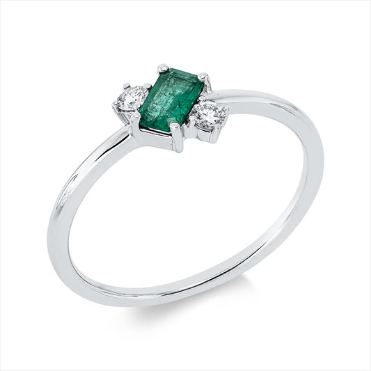 Ring 18 kt WG, 2 Brill. 0,08 ct, TW-pi, 1 Smaragd 0,24 ct grün