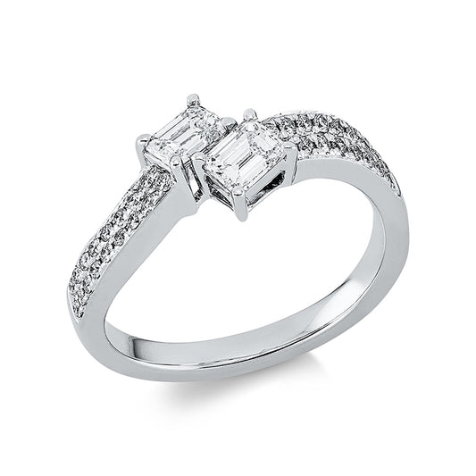 Ring 950 Pt Platin, 2 Sm.schliff 0,60 ct, TW-vsi, 34 Brill. 0,21 ct, TW-vsi