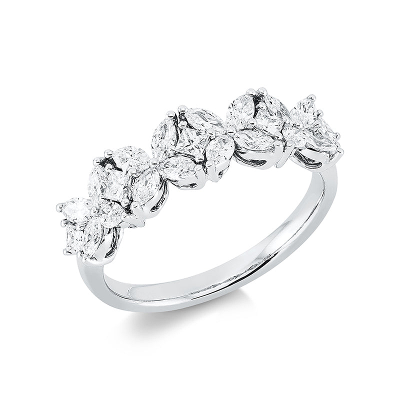 Ring 18 kt WG, 5 Tropfen 0,23 ct, TW-si, 16 Nav. 0,70 ct, TW-si