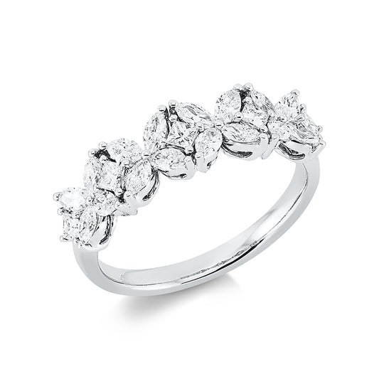 Ring 18 kt WG, 5 Princ. 0,23 ct, TW-si, 16 Nav. 0,70 ct, TW-si