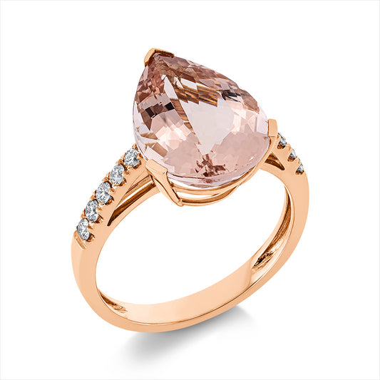 Ring 18 kt RG, 10 Brill. 0,23 ct, TW-si, 1 Morganit 5,00 ct rosa