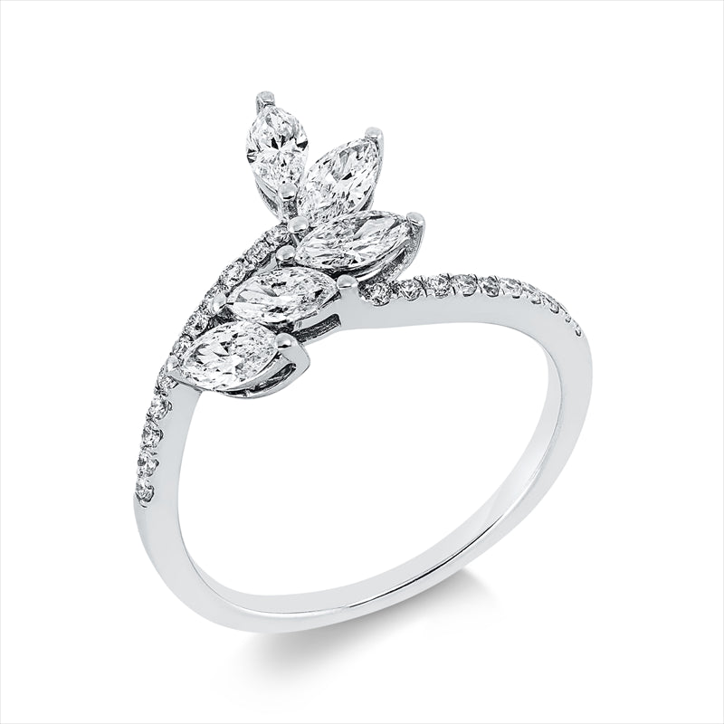 Ring 18 kt WG, 11 Brill. 0,08 ct, TW-si, 5 Nav. 0,72 ct, TW-si, 10 Brill. 0,06 ct, TW-si