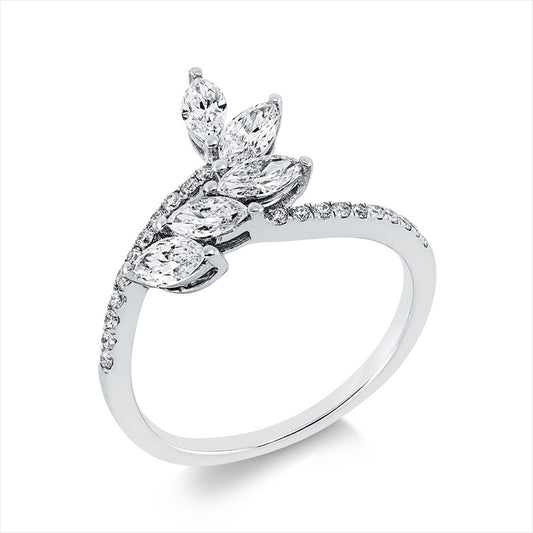 Ring 18 kt WG, 11 Brill. 0,08 ct, TW-si, 5 Nav. 0,72 ct, TW-si, 10 Brill. 0,06 ct, TW-si