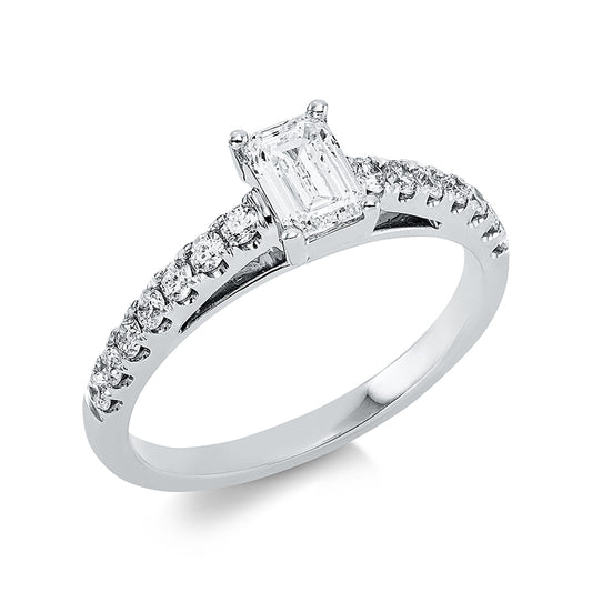 Ring 18 kt WG, 1 Sm.schliff 0,50 ct, TW-si, 14 Brill. 0,31 ct, TW-si