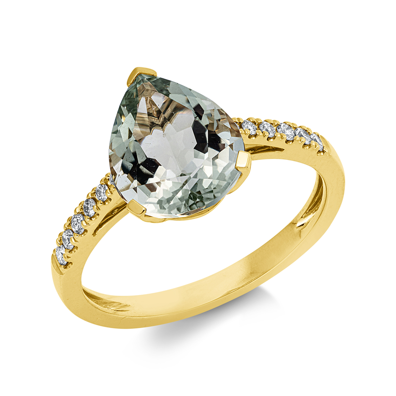 Ring 18 kt GG, 12 Brill. 0,14 ct, TW-si, 1 Amethyst 2,30 ct grün