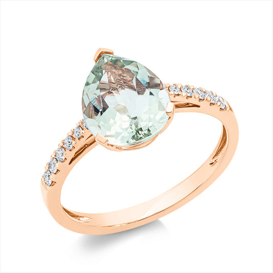 Ring 18 kt RG, 12 Brill. 0,14 ct, TW-si, 1 Amethyst 2,30 ct grün