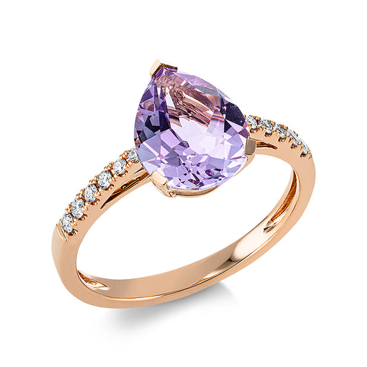 Ring 18 kt RG, 12 Brill. 0,14 ct, TW-si, 1 Amethyst 2,30 ct lila