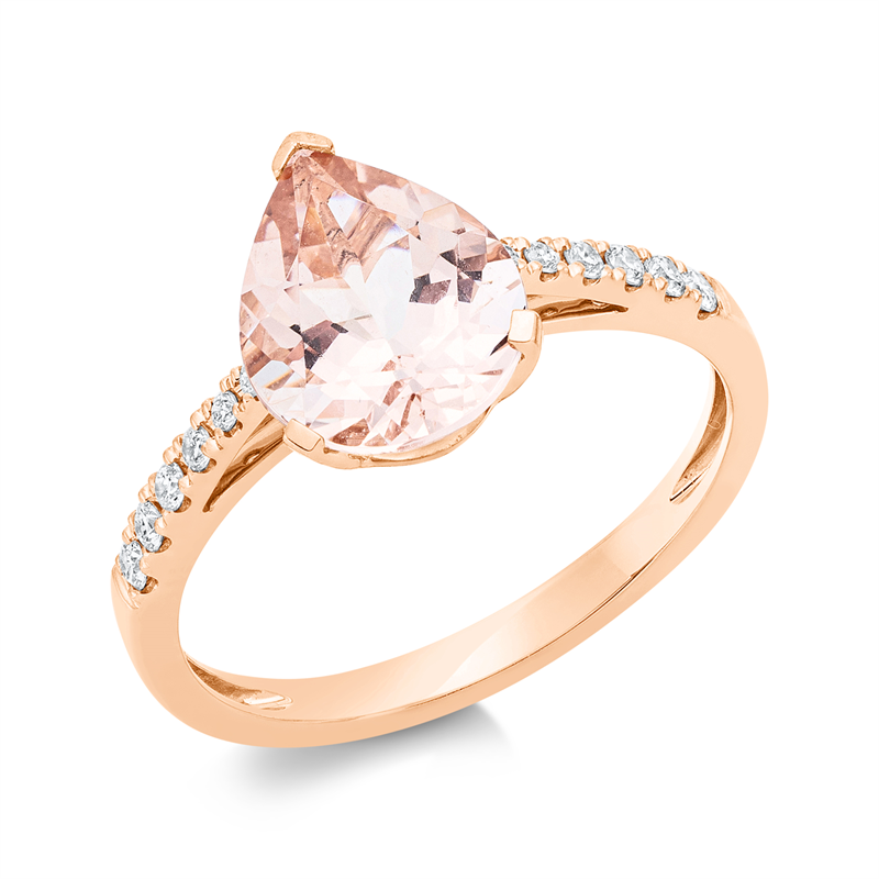 Ring 18 kt RG, 12 Brill. 0,14 ct, TW-si, 1 Morganit 2,20 ct rosa