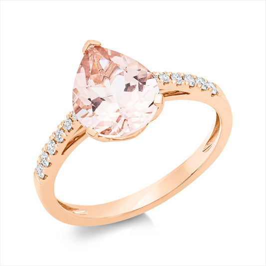 Ring 18 kt RG, 12 Brill. 0,14 ct, TW-si, 1 Morganit 2,20 ct rosa