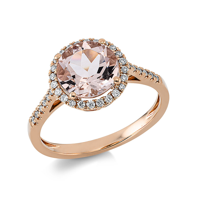 Ring 18 kt RG, 36 Brill. 0,19 ct, TW-si, 1 Morganit 2,00 ct rosa