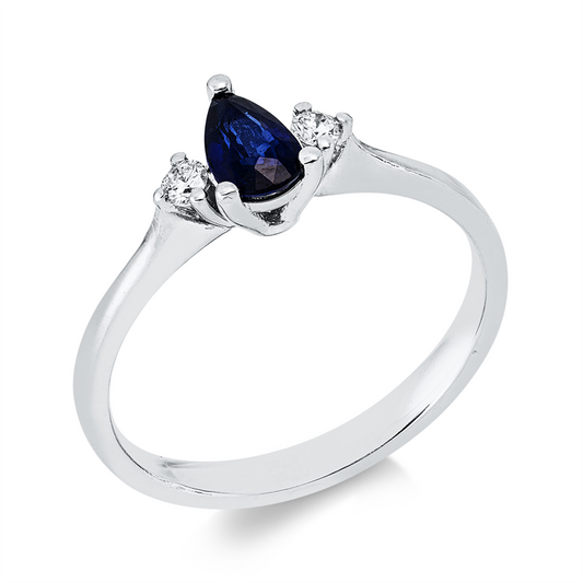 Ring 18 kt WG, 2 Brill. 0,07 ct, F-si, 1 Saphir 0,47 ct blau