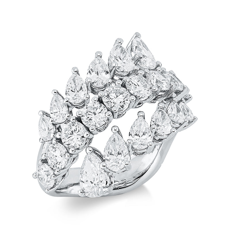 Ring 18 kt WG, 12 Tropfen 2,02 ct, F-vsi, 9 Brill. 1,45 ct, F-vsi