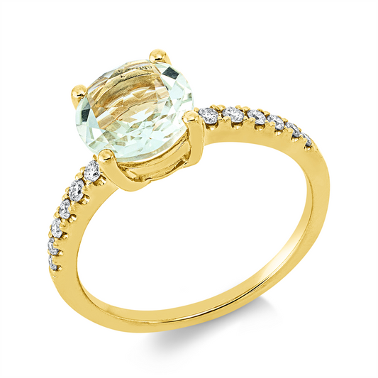 Ring 18 kt GG, 12 Brill. 0,19 ct, TW-si, 1 Amethyst 1,54 ct grün