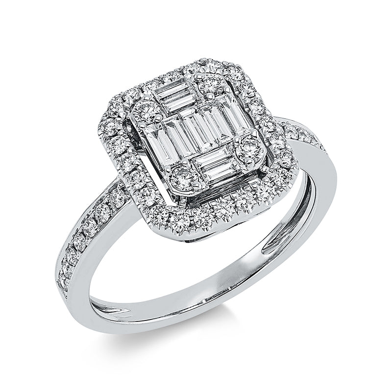 Ring 18 kt WG, 9 Bag. 0,30 ct, TW-si, 42 Brill. 0,46 ct, TW-si