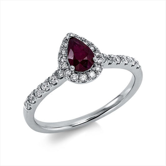 Ring 18 kt WG, 27 Brill. 0,30 ct, TW-si, 1 Rubin 0,44 ct rot