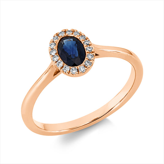 Ring 18 kt RG, 16 Brill. 0,07 ct, TW-si, 1 Saphir 0,53 ct blau