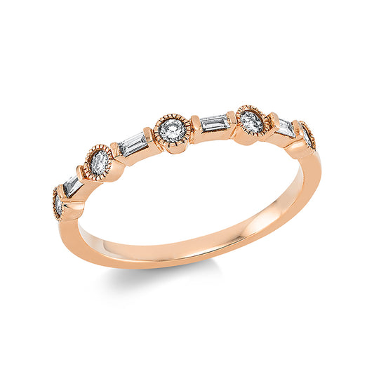 Ring 18 kt RG, 5 Brill. 0,17 ct, TW-si, 4 Bag. 0,08 ct, TW-si