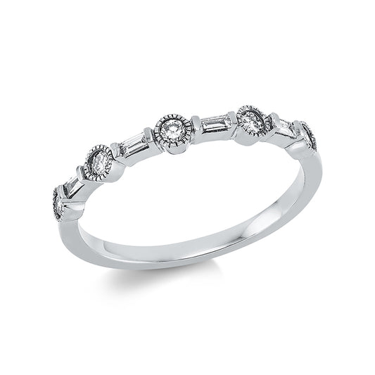 Ring 18 kt WG, 5 Brill. 0,17 ct, TW-si, 4 Bag. 0,08 ct, TW-si